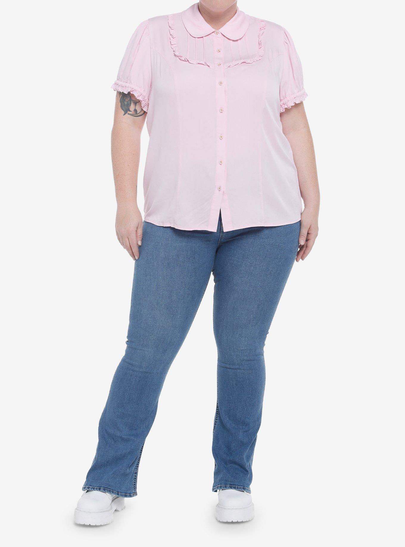 Pink Sakura Peter Pan Collar Girls Woven Button-Up Plus Size, PINK, alternate