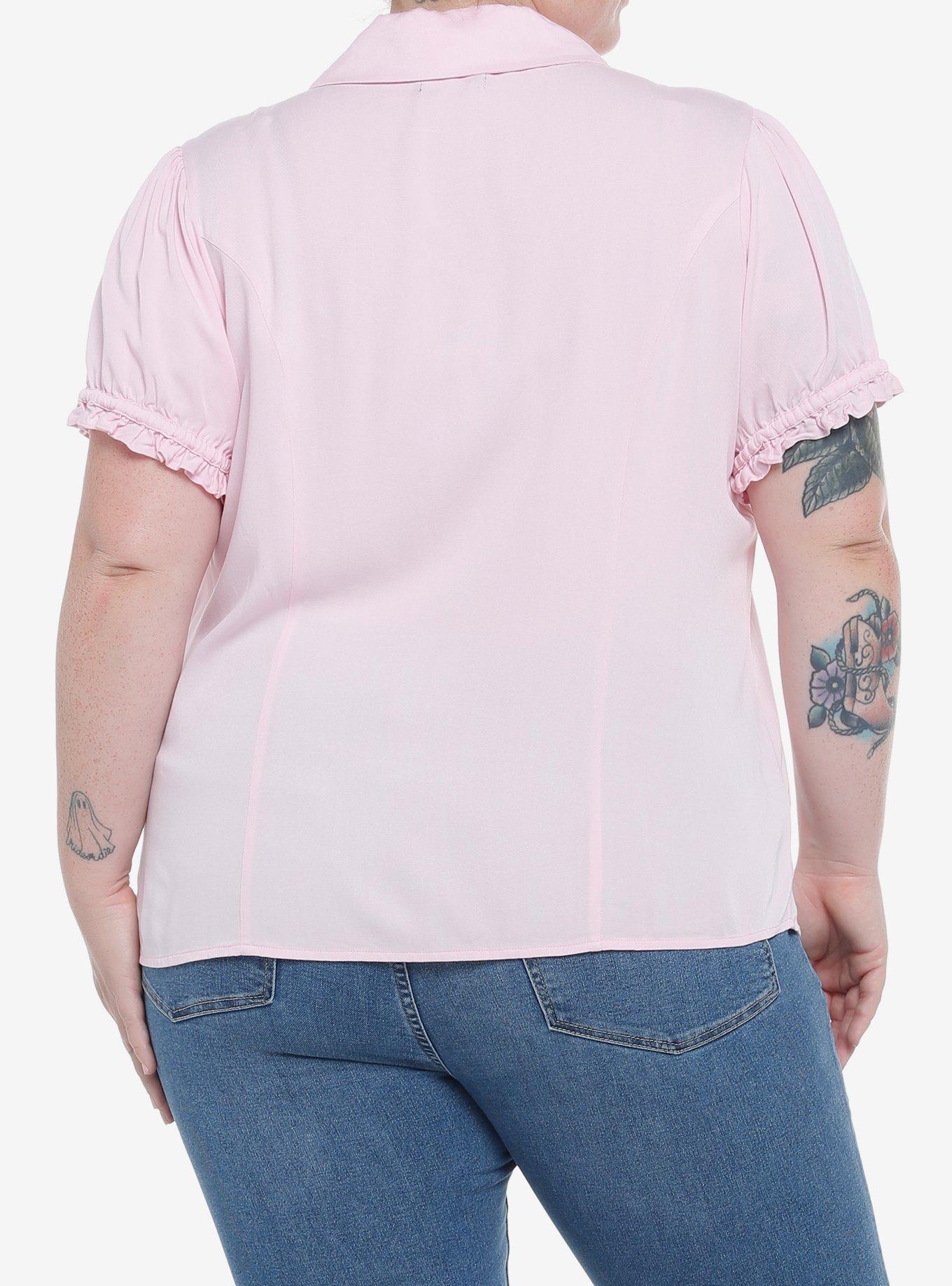 Pink Sakura Peter Pan Collar Girls Woven Button-Up Plus Size, PINK, alternate