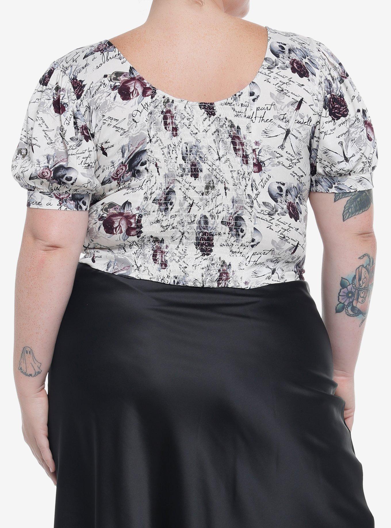 Dark Romance Ivory Sweetheart Girls Woven Crop Top Plus Size, MULTI, alternate