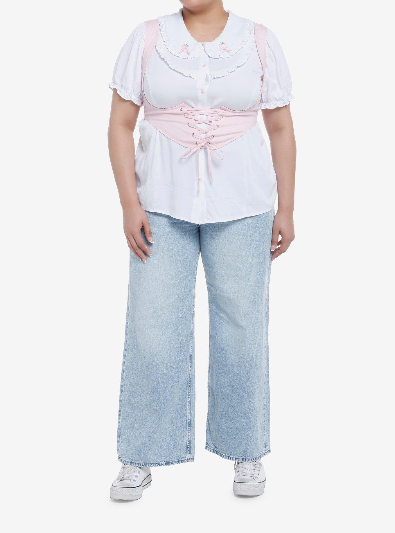 Pink Underbust Girls Corset Top Plus Size, PINK, alternate