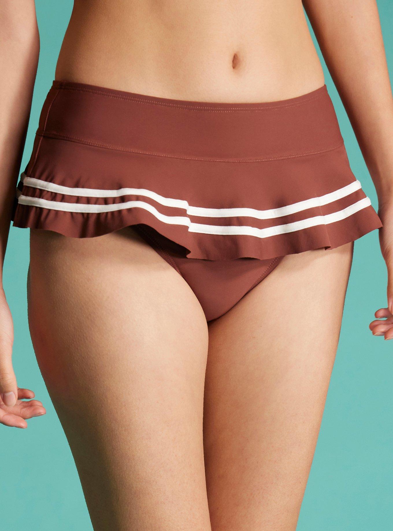 Kawaii Brown Varsity Skirted Swim Bottoms, , hi-res