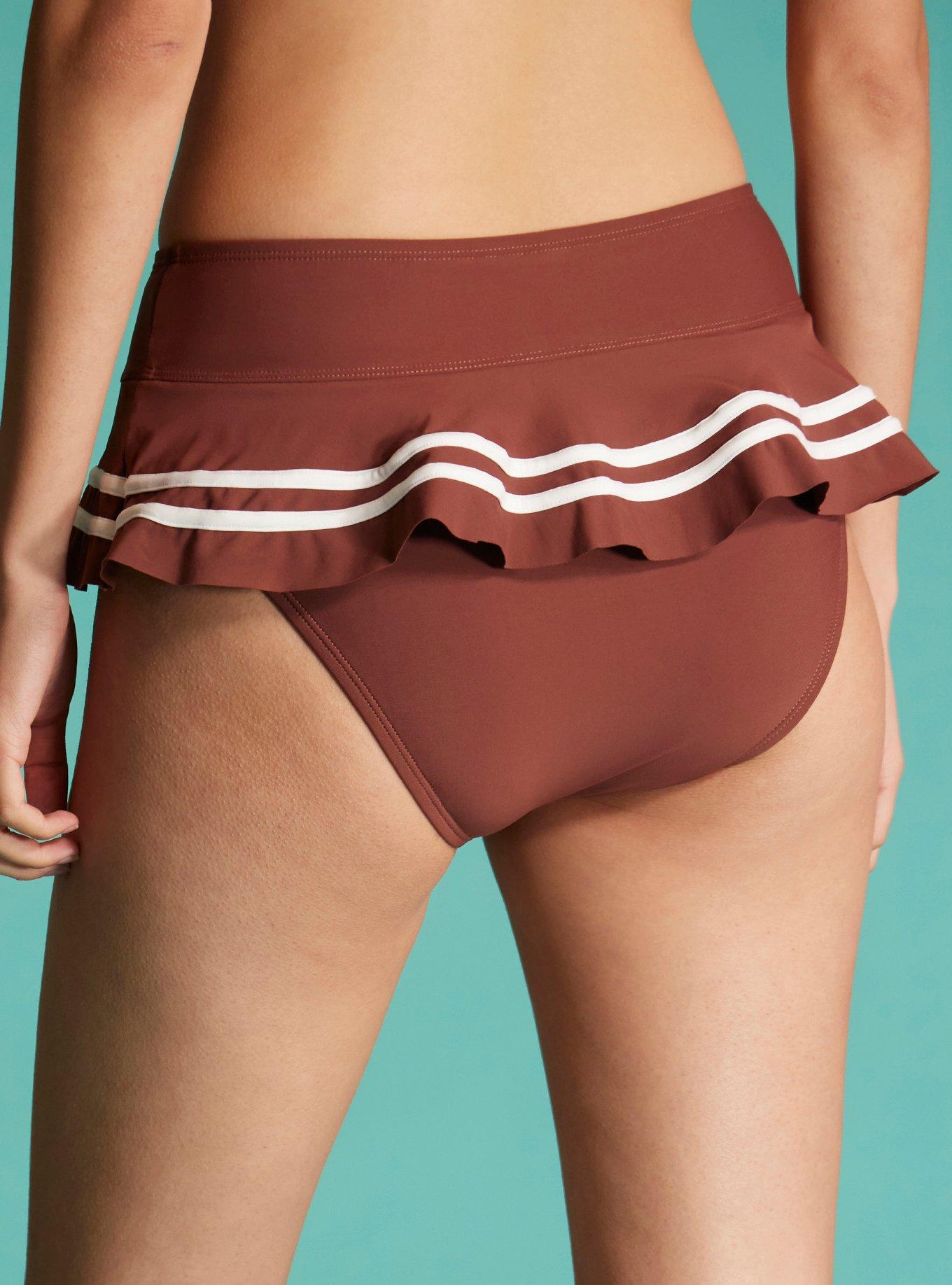 Kawaii Brown Varsity Skirted Swim Bottoms, MULTI, alternate