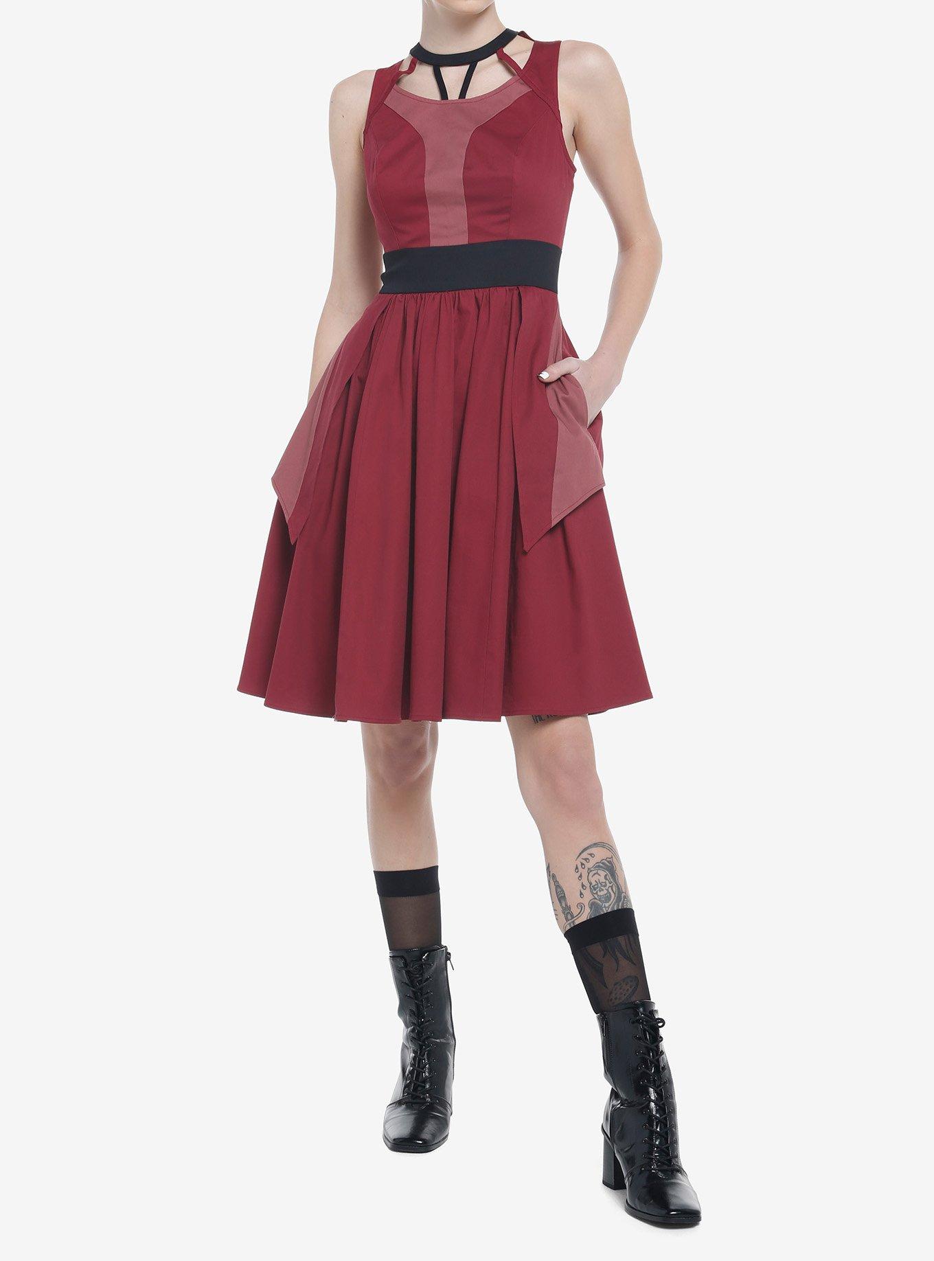Her Universe Marvel Doctor Strange In The Multiverse Of Madness Scarlet Witch Swing Dress Her Universe Exclusive, BURGUNDY, alternate