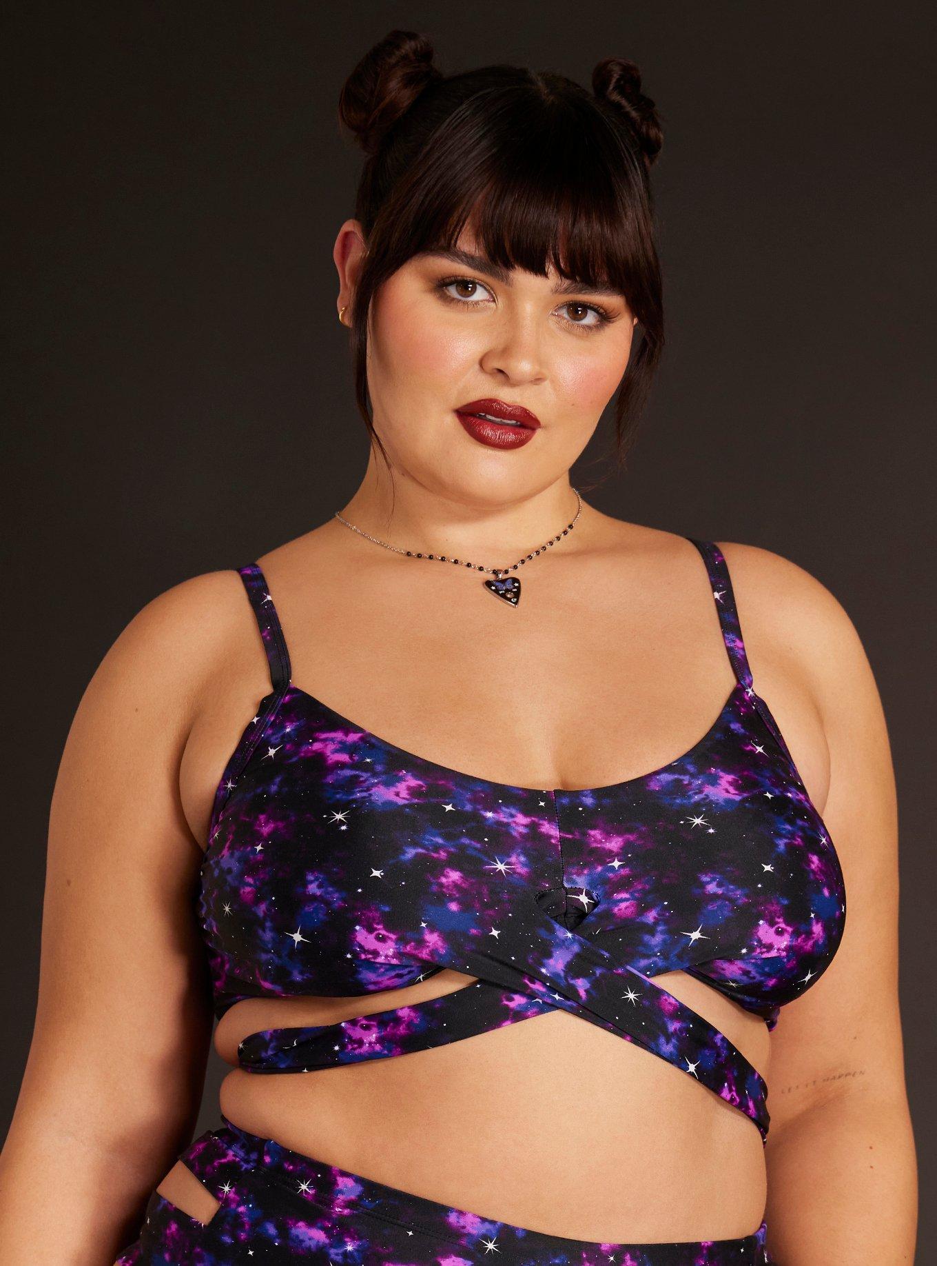 Pink Galaxy Wrap Swim Top Plus Size, MULTI COLOR, alternate