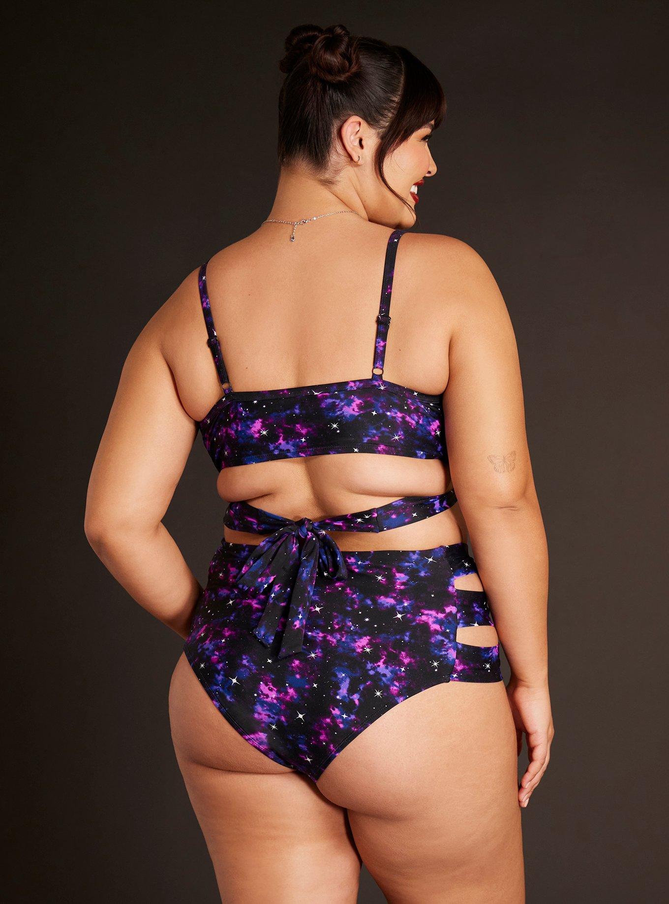 Pink Galaxy Wrap Swim Top Plus Size, MULTI COLOR, alternate