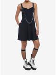Hardware Grommet Strap Skater Dress, BLACK, alternate