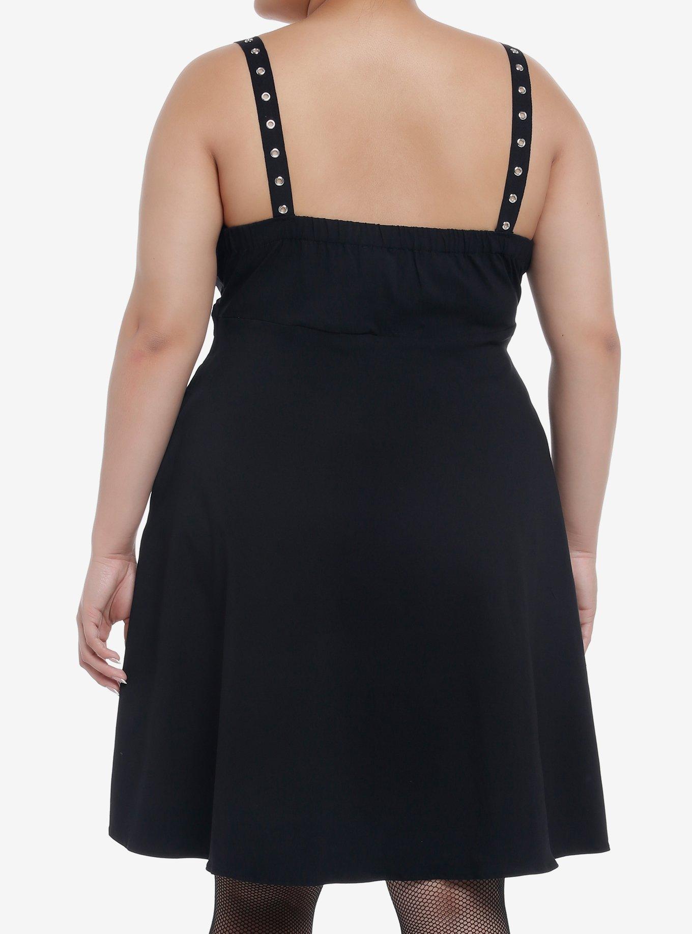 Hardware Grommet Strap Skater Dress Plus Size, BLACK, alternate