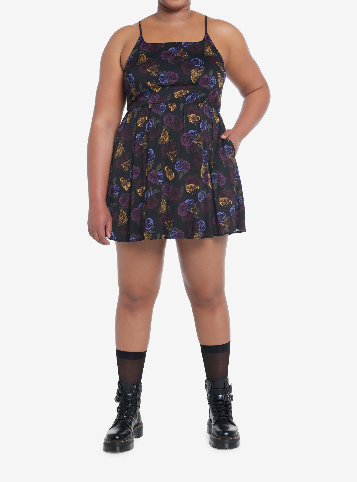Cosmic Aura Rose & Moth Skater Dress Plus Size, FLORAL, alternate