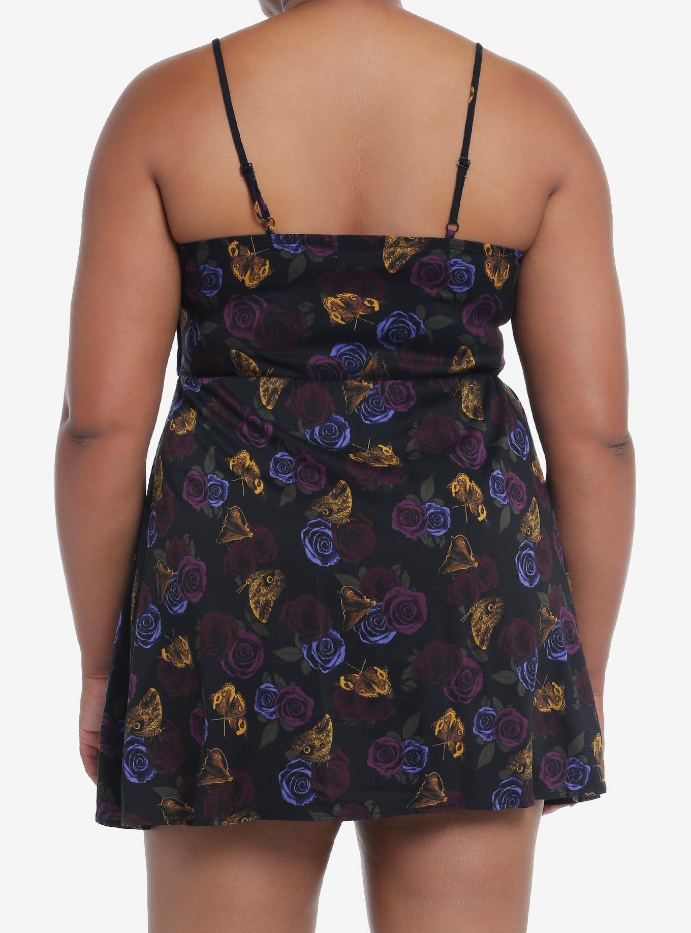 Cosmic Aura Rose & Moth Skater Dress Plus Size, FLORAL, alternate