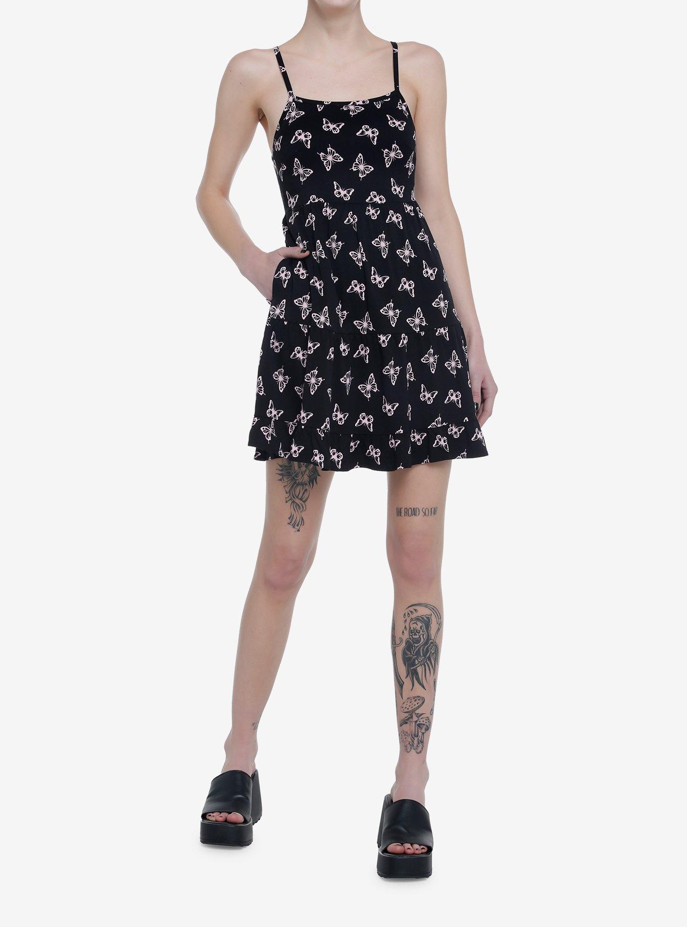 Black & Pink Butterflies Strappy Mini Dress, BUTTERFLY LOVE, alternate