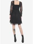 Black Rose Lace Romantic Corset Long-Sleeve Dress, BLACK, alternate