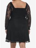 Black Rose Lace Romantic Corset Long-Sleeve Dress Plus Size, BLACK, alternate