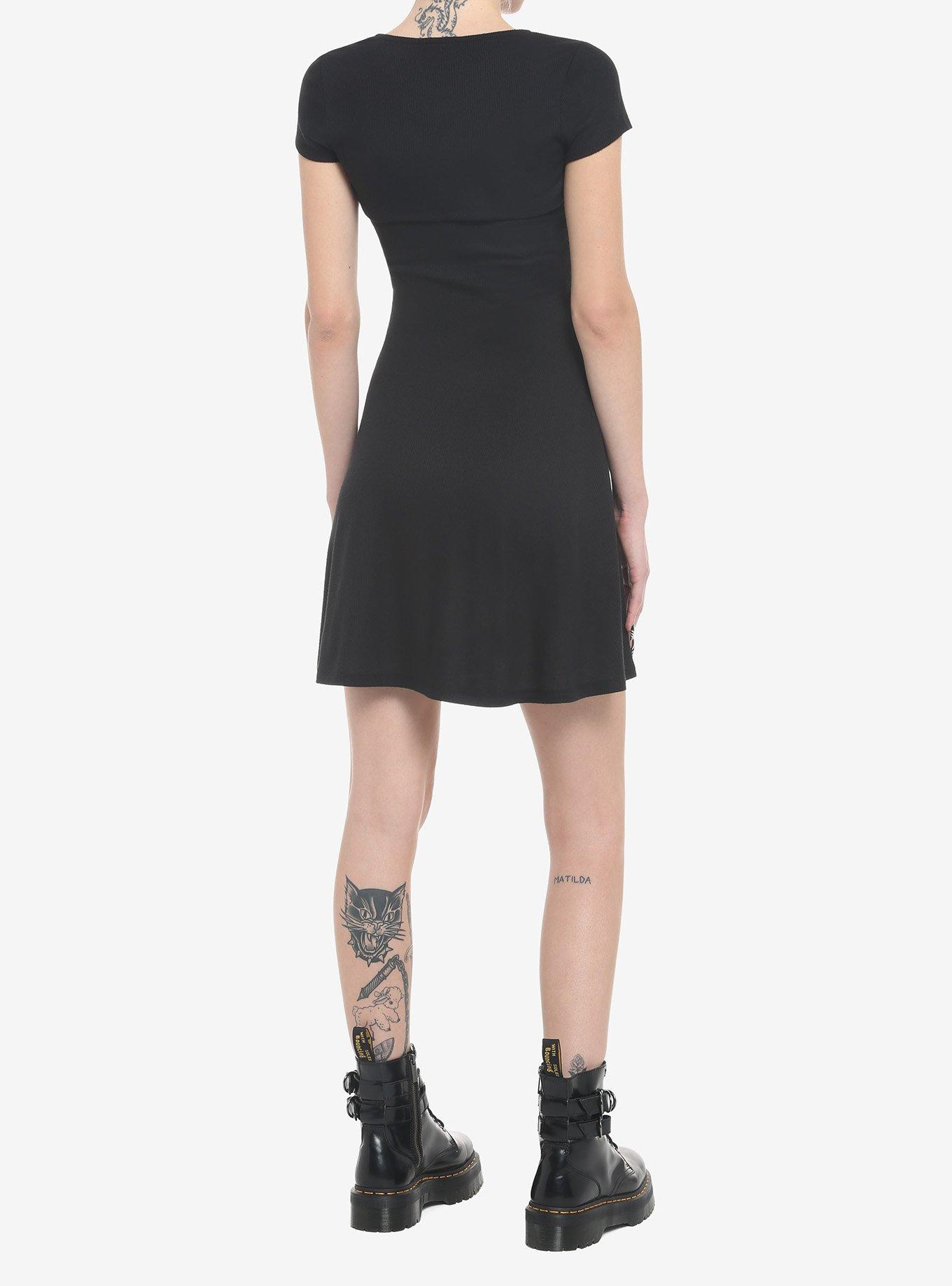 Black Cutout Twofer Skater Dress, BLACK, alternate