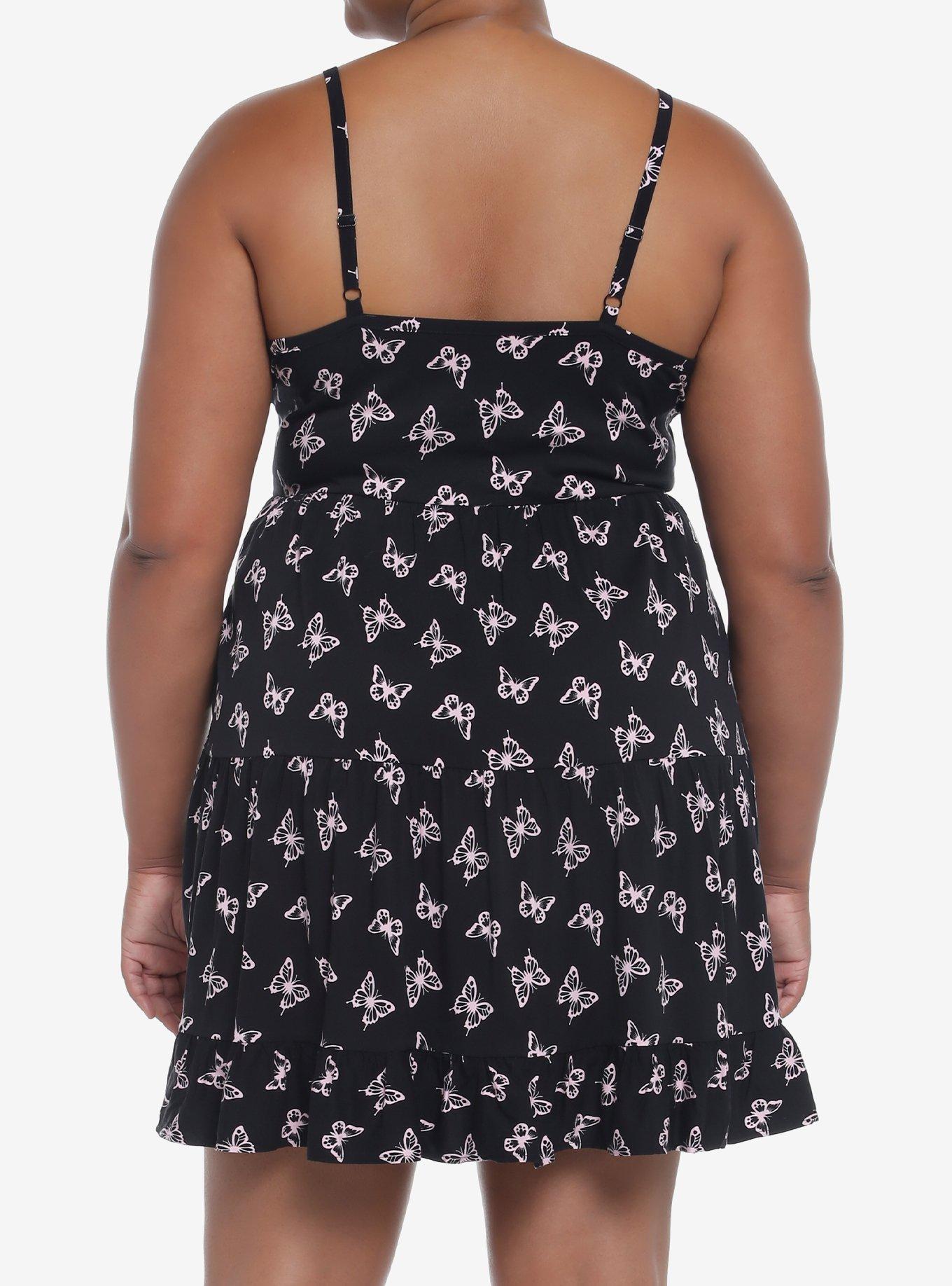 Black & Pink Butterflies Strappy Mini Dress Plus Size, BUTTERFLY LOVE, alternate