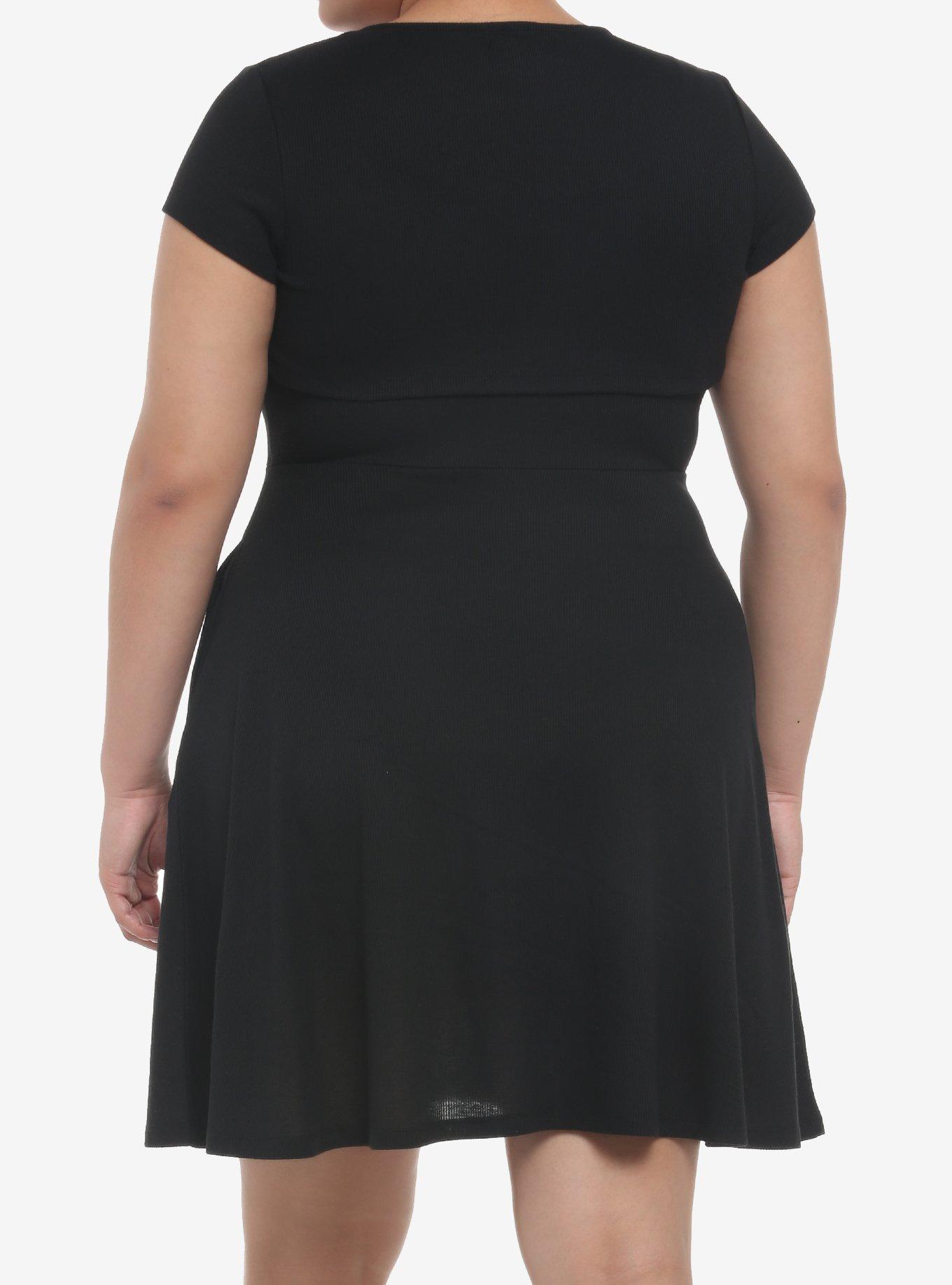Black Cutout Twofer Skater Dress Plus Size, BLACK, alternate