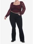 Maroon Lace Poet Long-Sleeve Crop Top Plus Size, MULTI, alternate