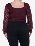 Maroon Lace Poet Long-Sleeve Crop Top Plus Size, MULTI, alternate