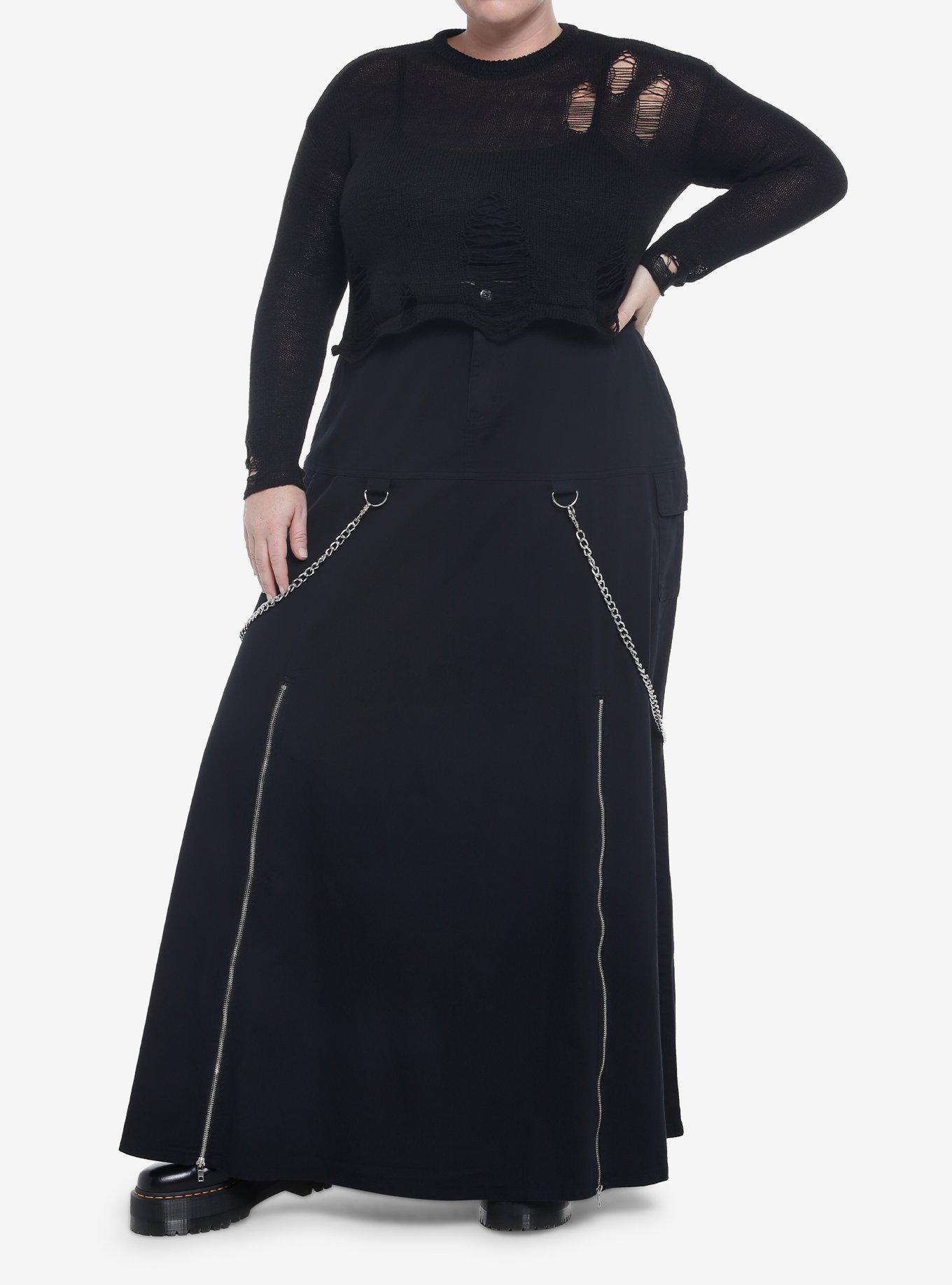 Black Distressed Crop Sweater Plus Size, BLACK, alternate