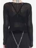 Black Open Knit Crop Sweater, BLACK, alternate
