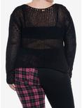 Black Open Knit Crop Sweater Plus Size, BLACK, alternate