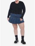 Black Double Tie-Front Girls Crop Cardigan Plus Size, BLACK, alternate