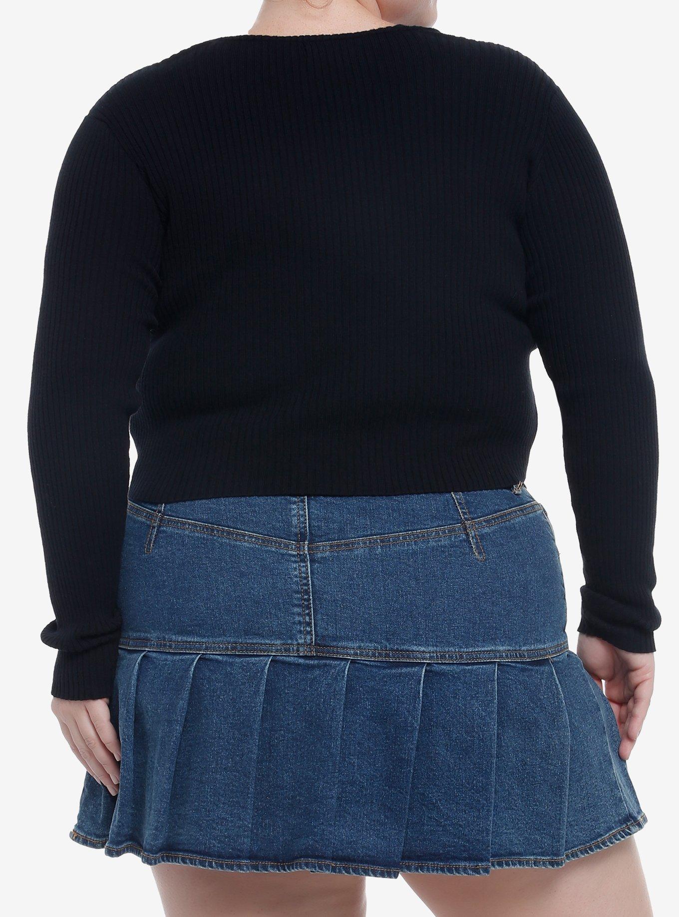 Black Double Tie-Front Crop Cardigan Plus Size, BLACK, alternate