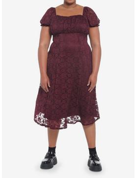 Burgundy Floral Lace Midi Dress Plus Size, , hi-res