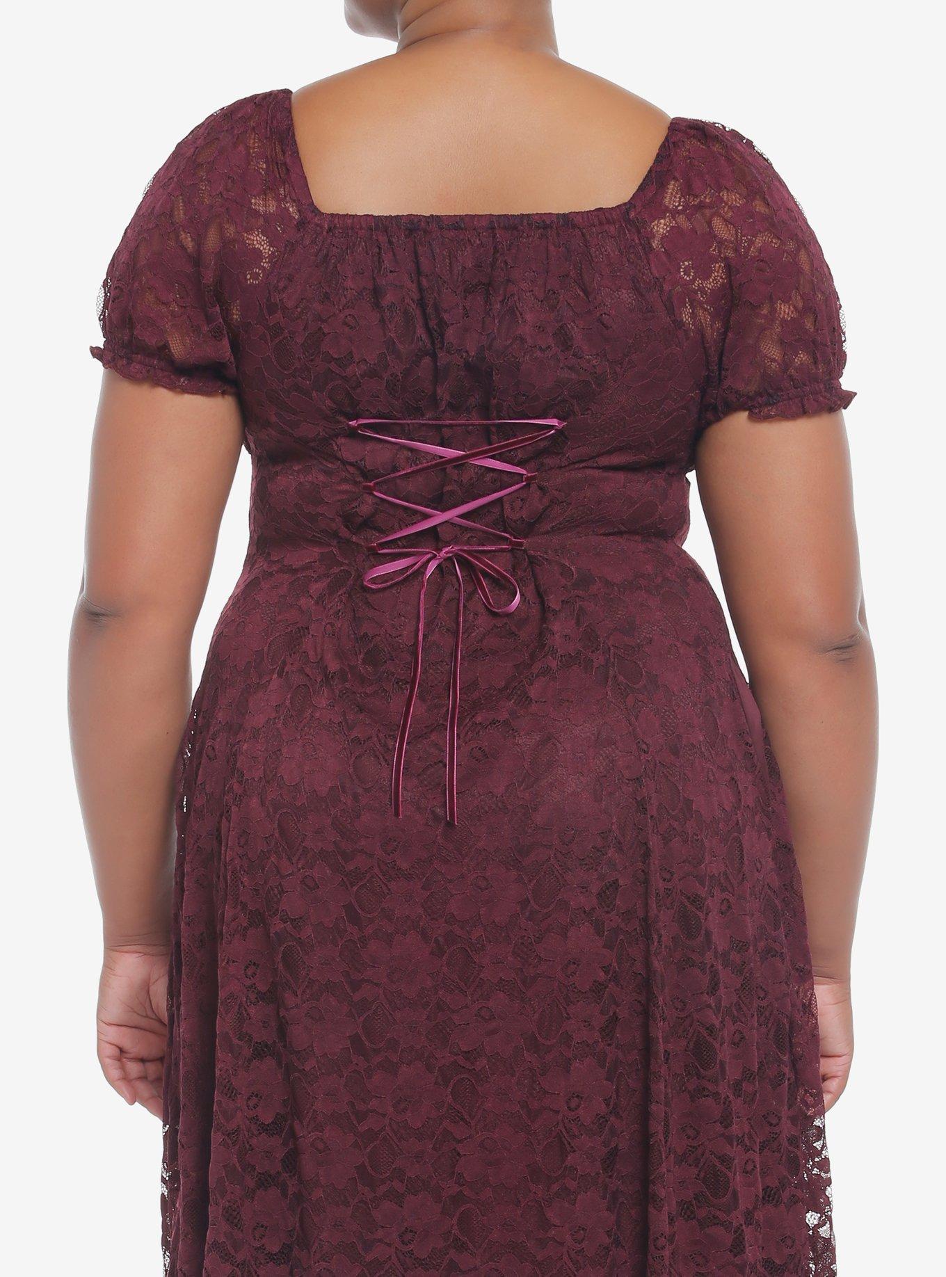 Burgundy Floral Lace Midi Dress Plus Size, MULTI, alternate