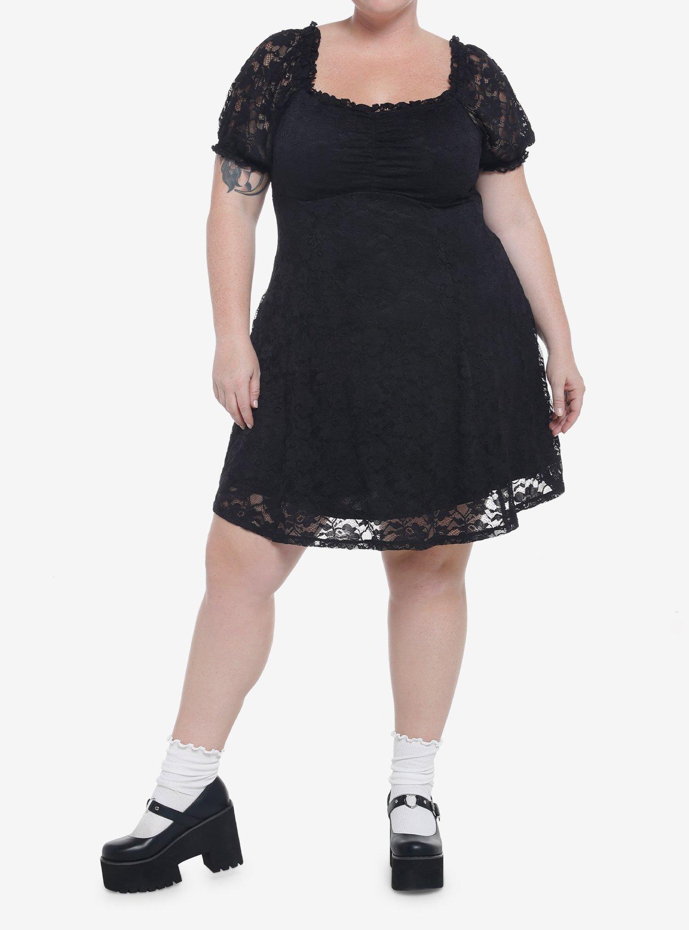 Black Lace Babydoll Dress Plus Size, BLACK, alternate