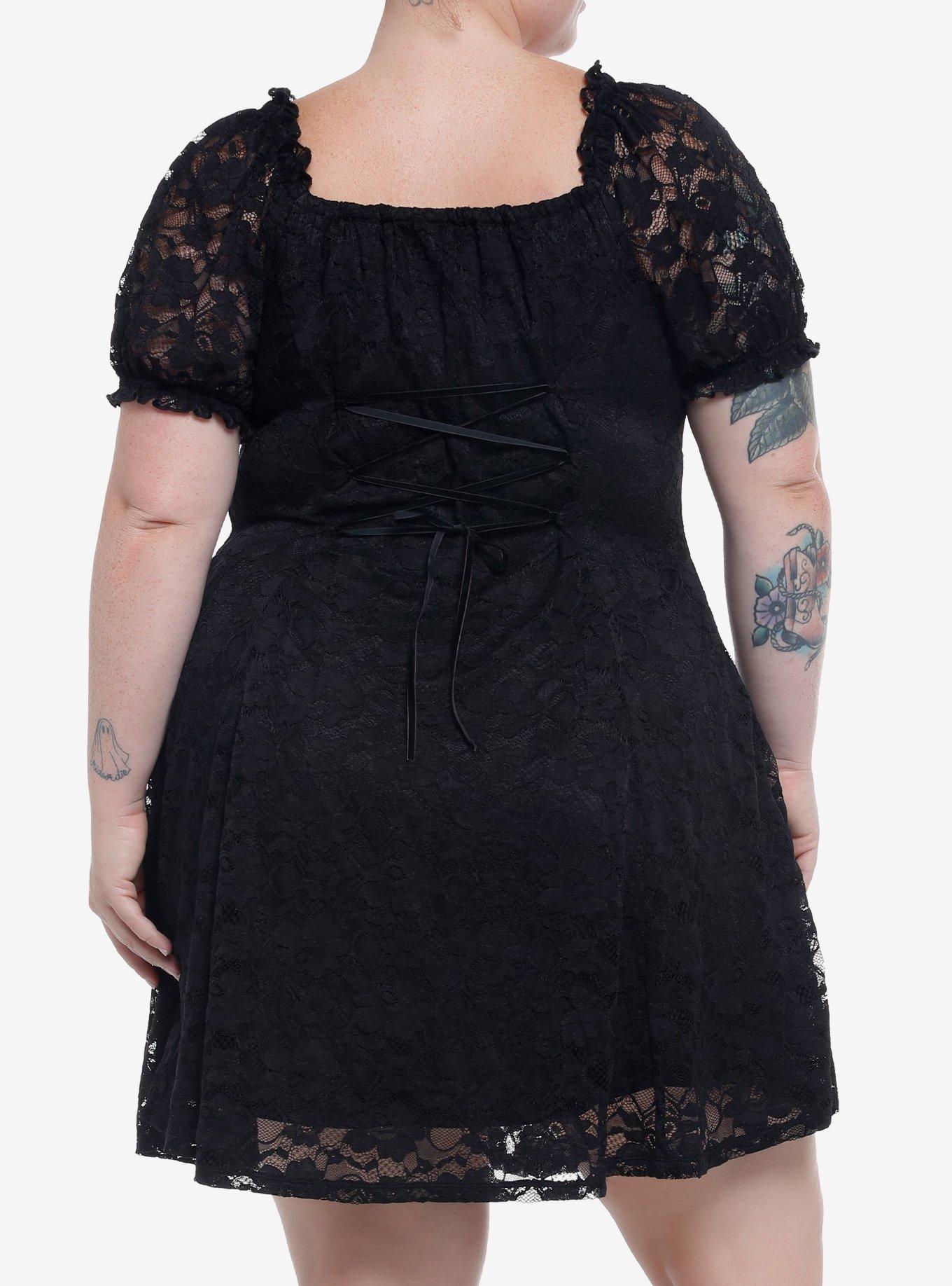 Black Lace Babydoll Dress Plus Size, BLACK, alternate