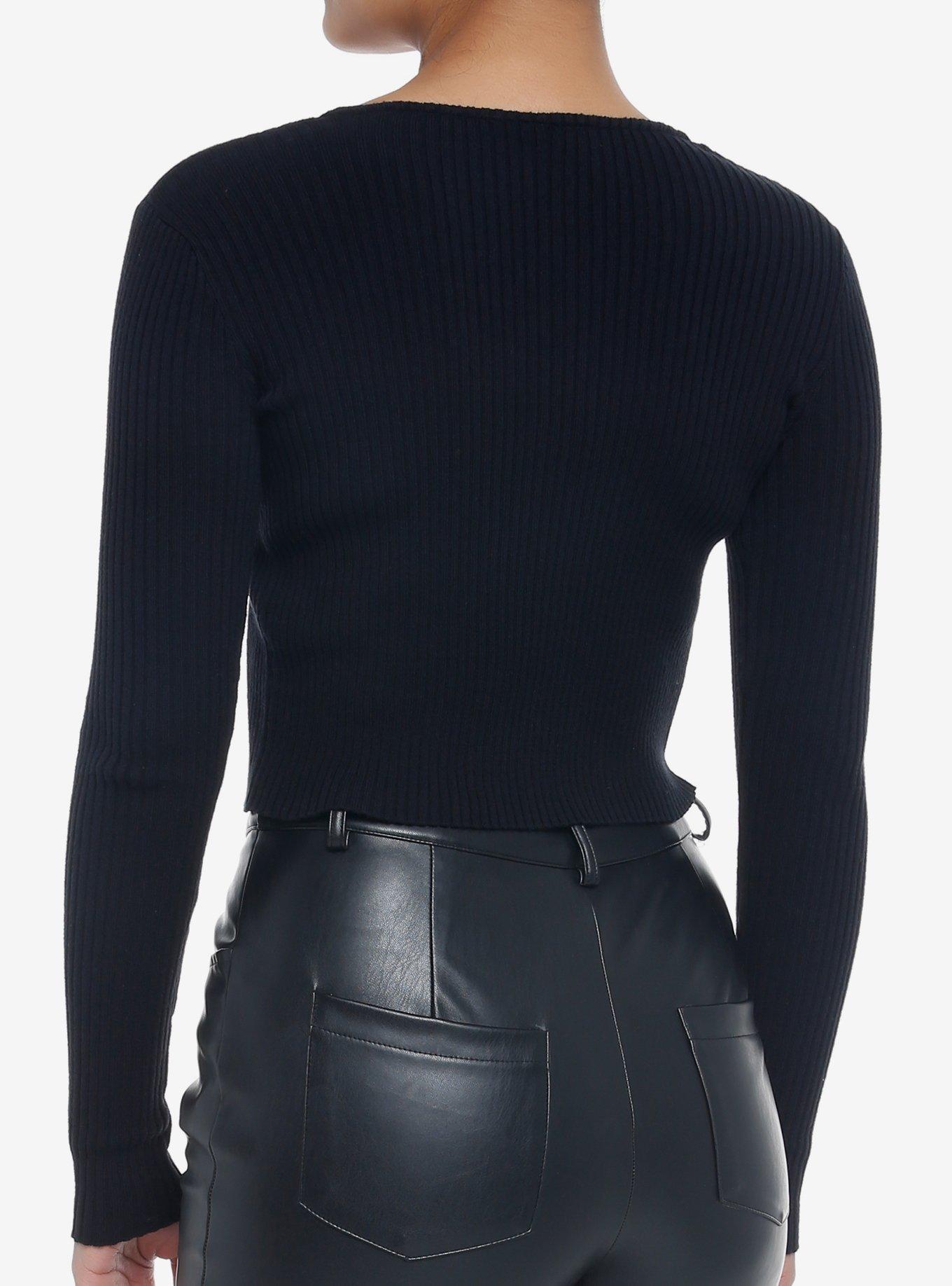 Black Double Tie-Front Girls Crop Cardigan, BLACK, alternate