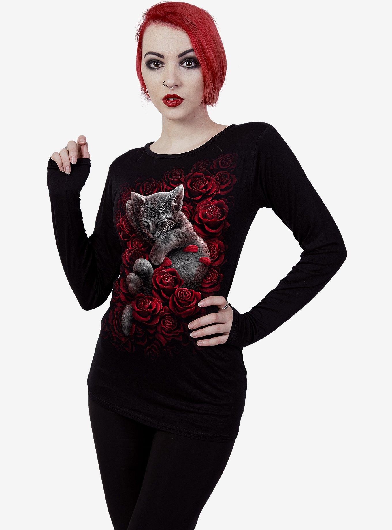 Bed Of Roses Baggy Black Top, BLACK, alternate