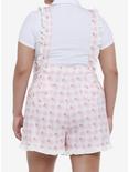 Pink Strawberry Gingham Heart Bib Girls Shortalls Plus Size, PINK, alternate