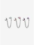 Crescent Moon Opal Heart Chain Cuff Earring Set, , alternate