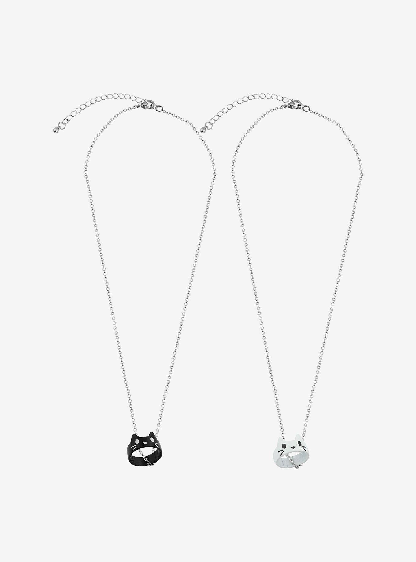 Black & White Cat Ring Best Friend Necklace Set, , alternate