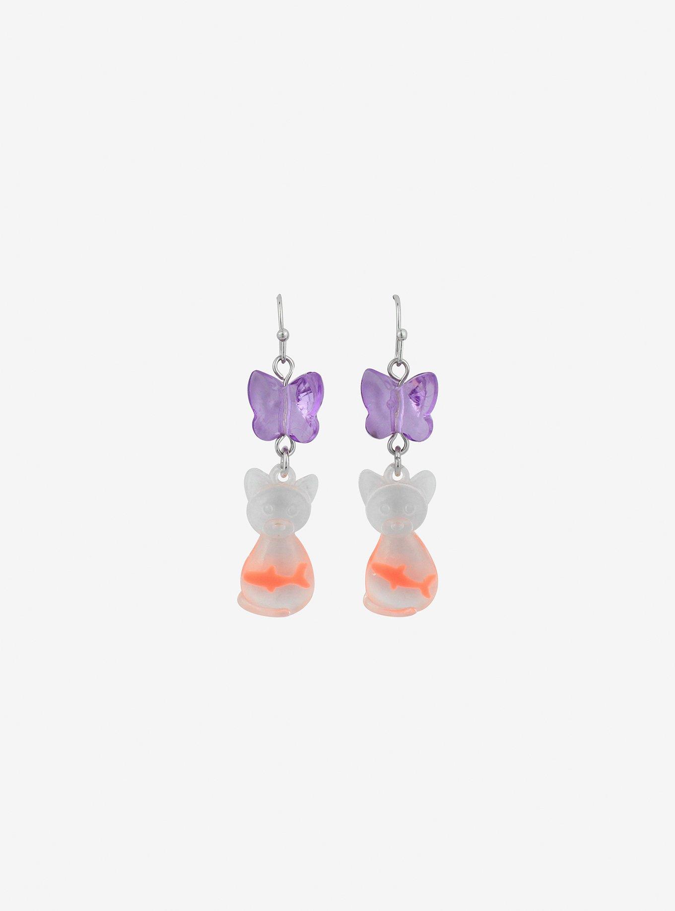Butterfly Cat Fishbowl Drop Earrings, , alternate