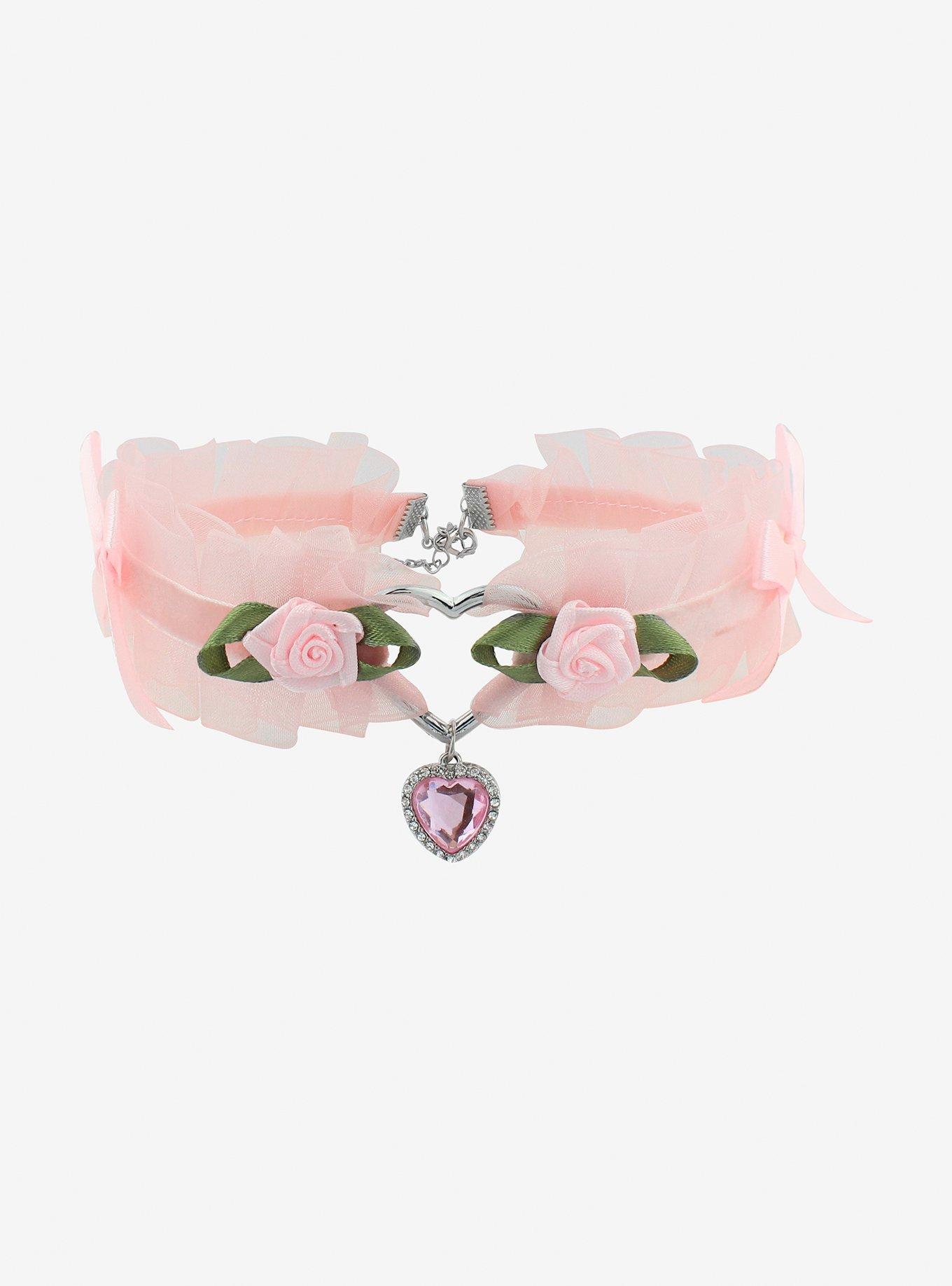 Pink Rose Ribbon Choker, , alternate