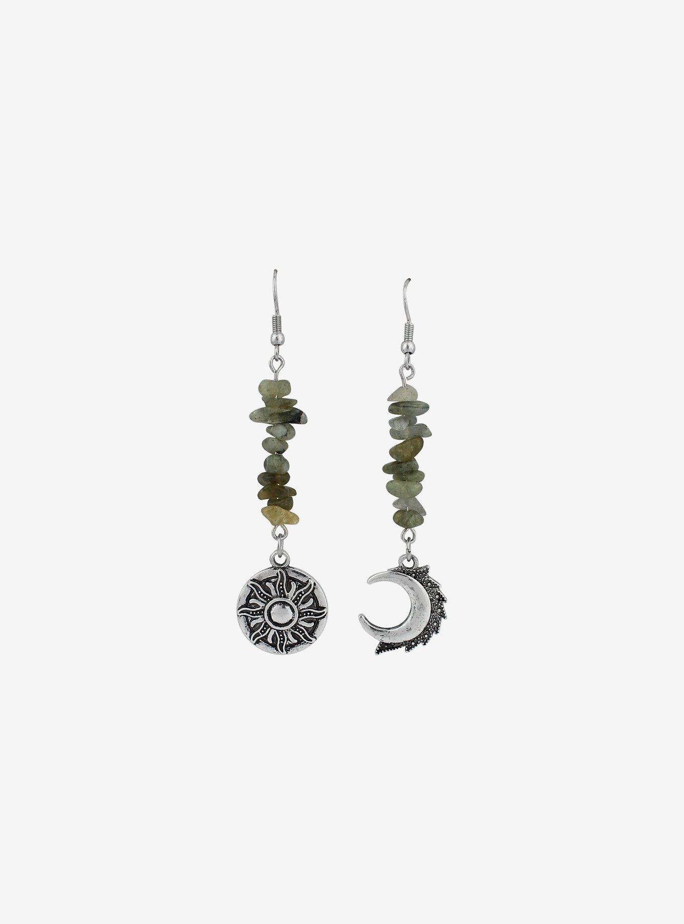 Celestial Green Stones Mismatch Earrings, , alternate