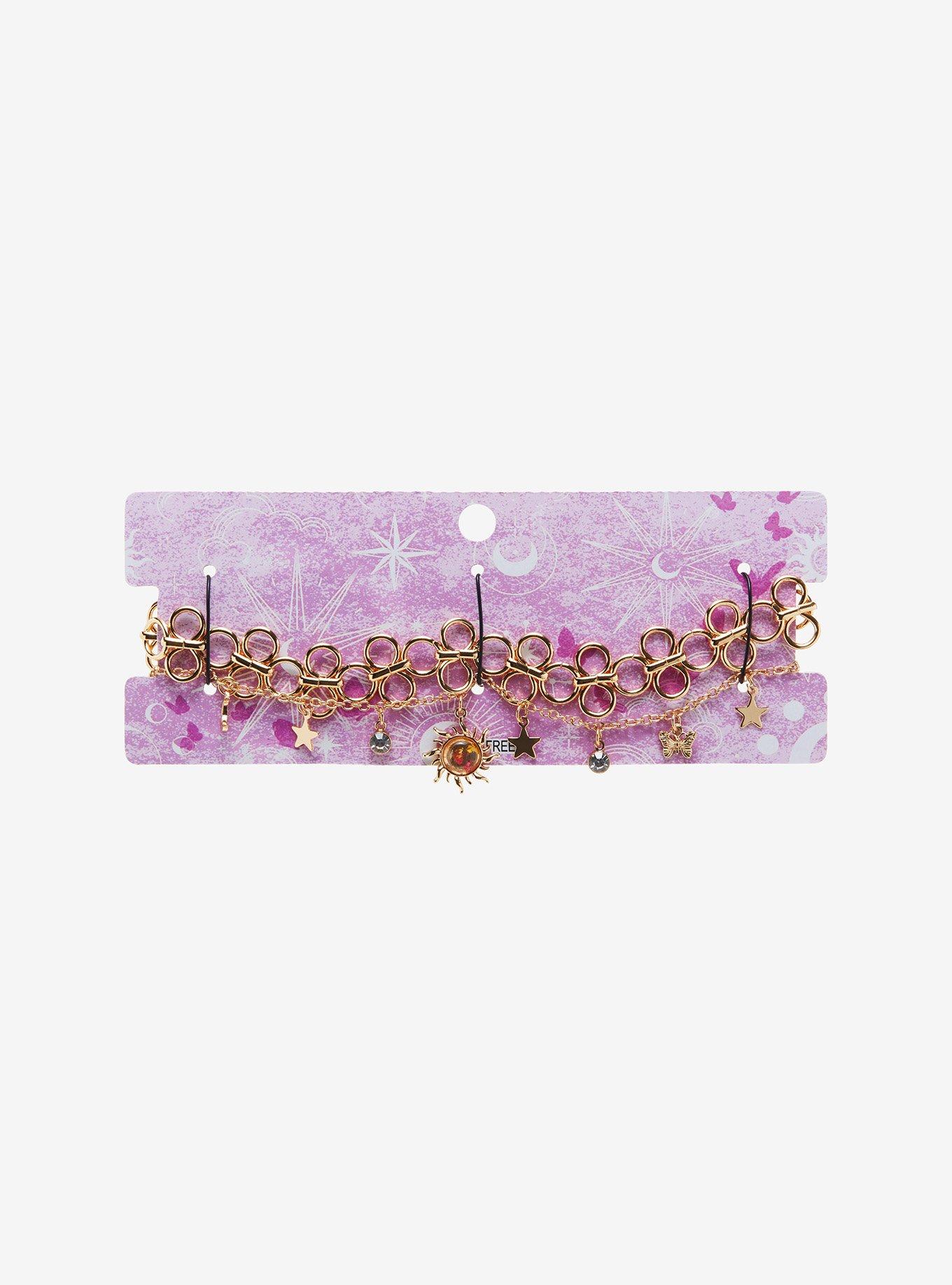 Celestial Dried Floral Tattoo Choker Necklace Set, , alternate