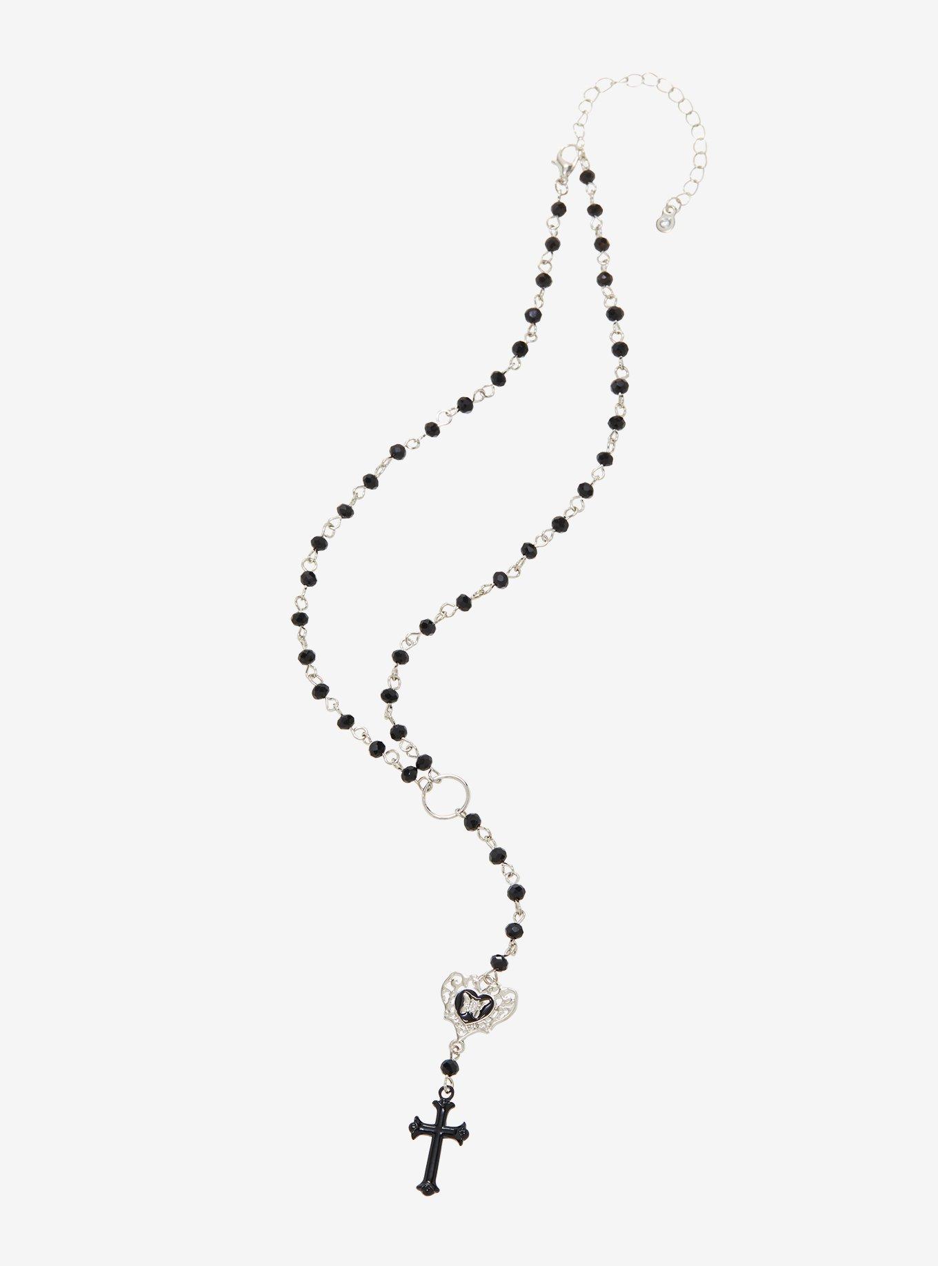 Ornate Heart Cross Rosary Necklace, , alternate