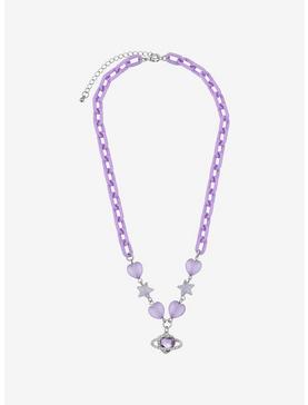 Lavender Heart Planet Chunky Chain Necklace, , hi-res