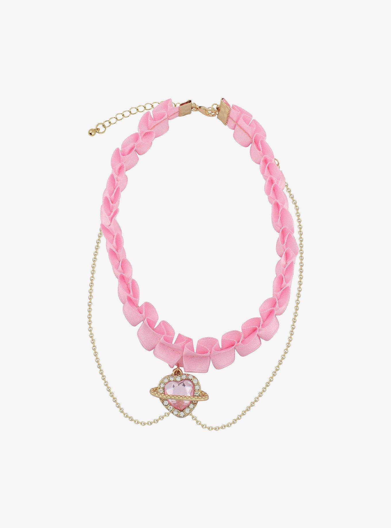Pink Heart Planet Ruffle Choker, , alternate