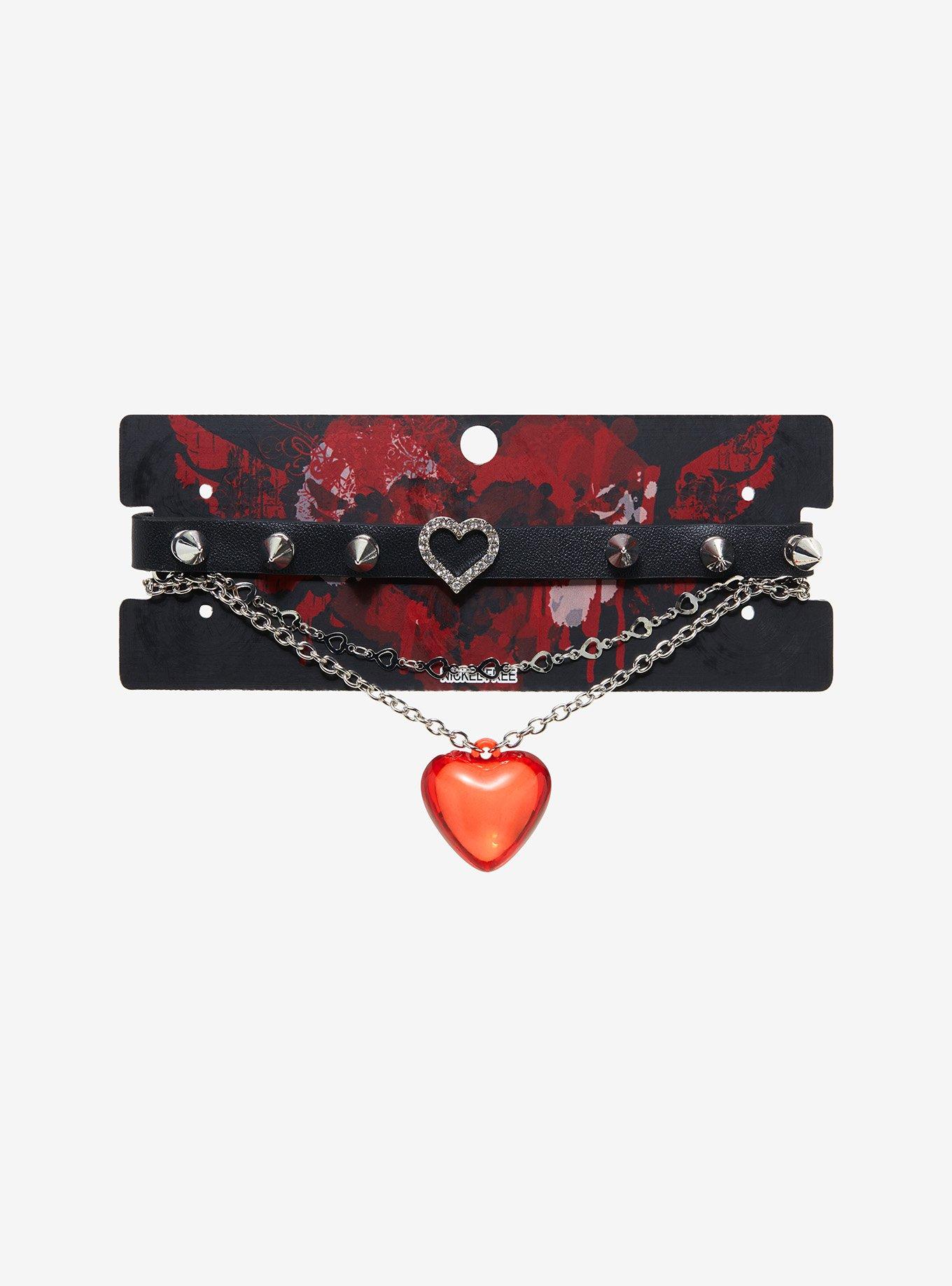 Gothic Red Heart Choker Necklace Set, , alternate