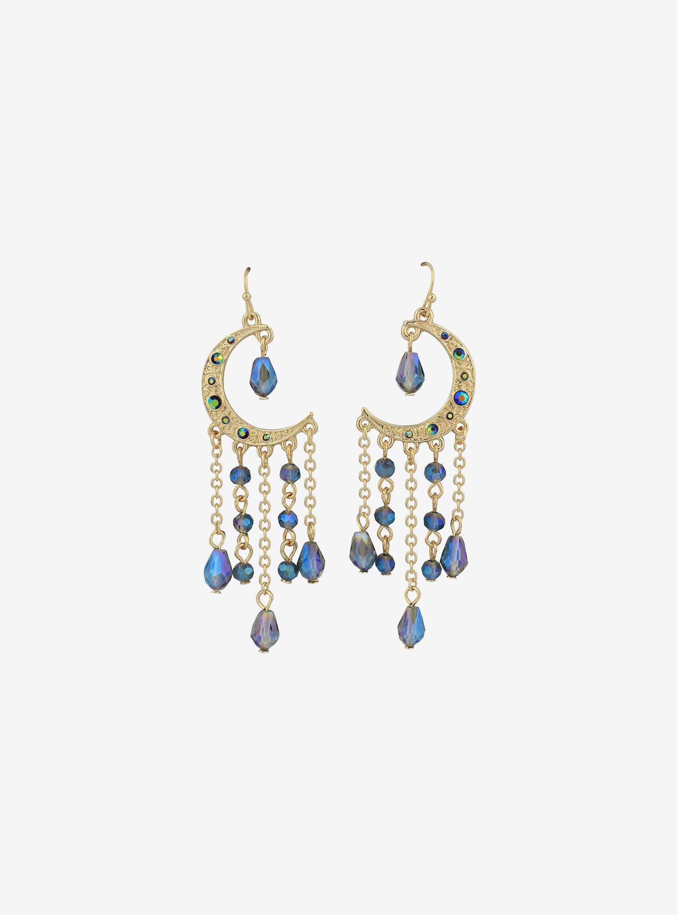 Crescent Moon Purple Gem Drop Earrings, , alternate