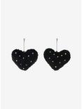 Black Fuzzy Heart Bejeweled Earrings, , alternate