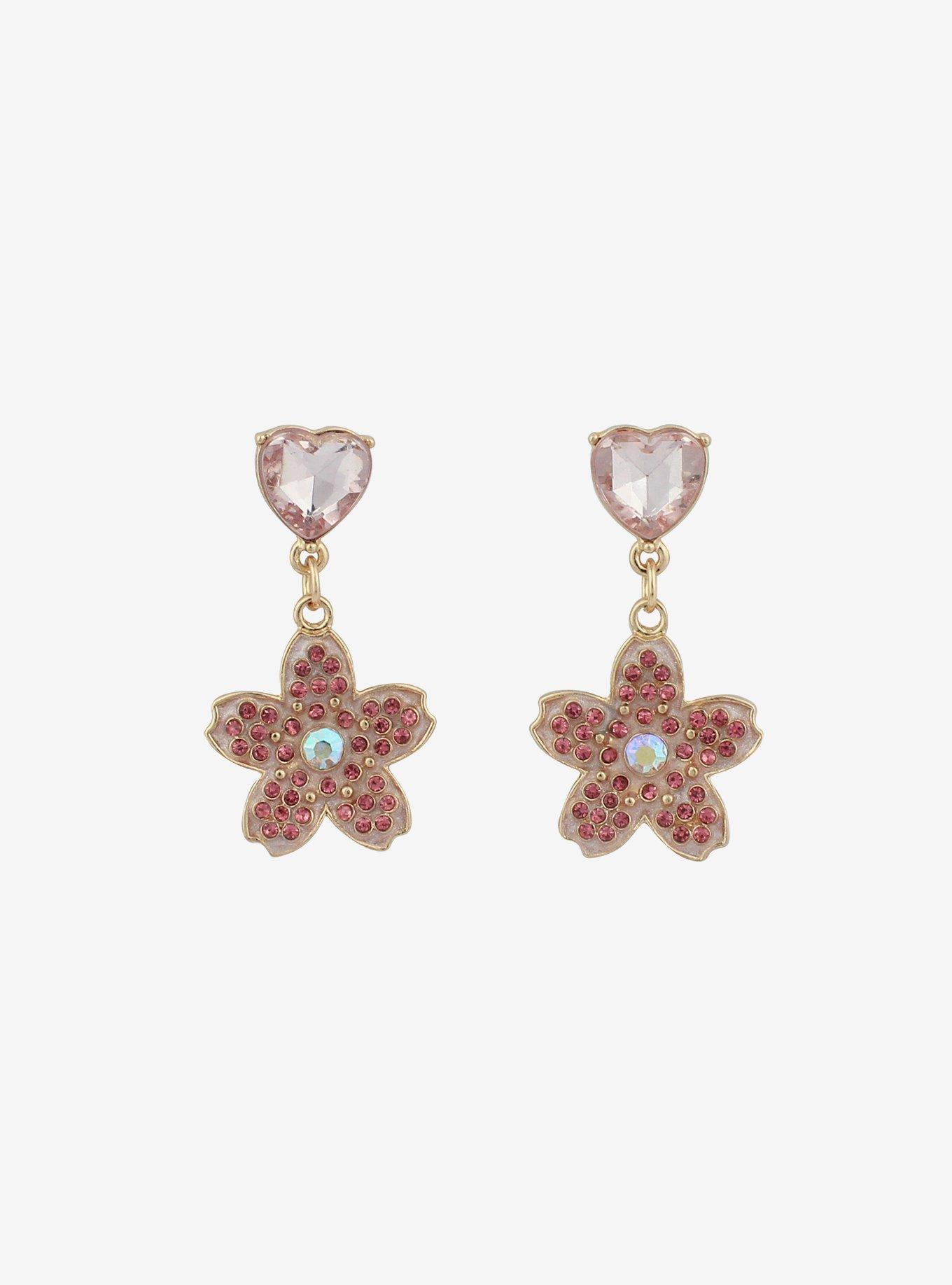 Sakura Heart Bejeweled Drop Earrings, , alternate