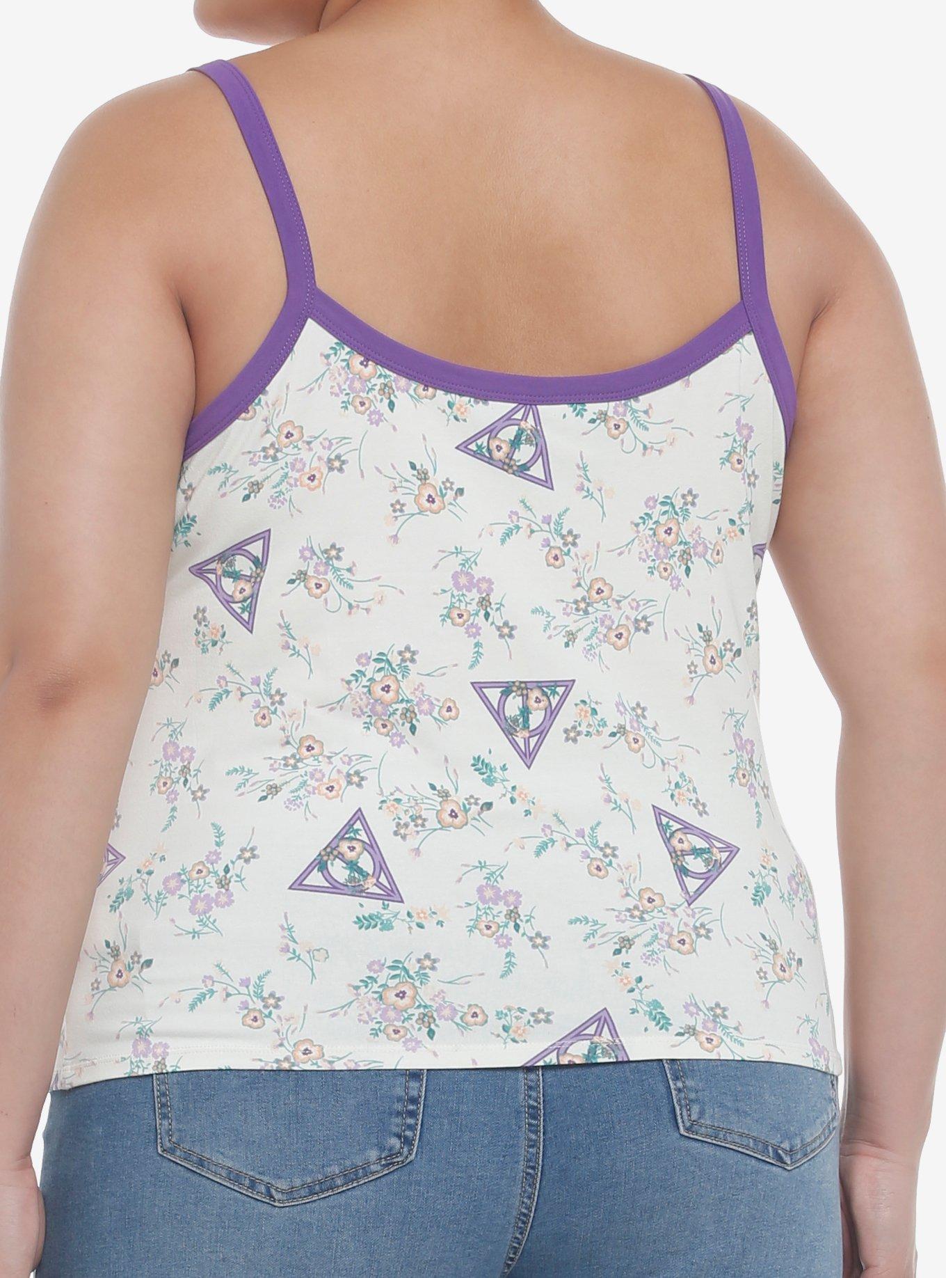 Harry Potter Deathly Hallows Floral Girls Crop Cami Plus Size, MULTI, alternate