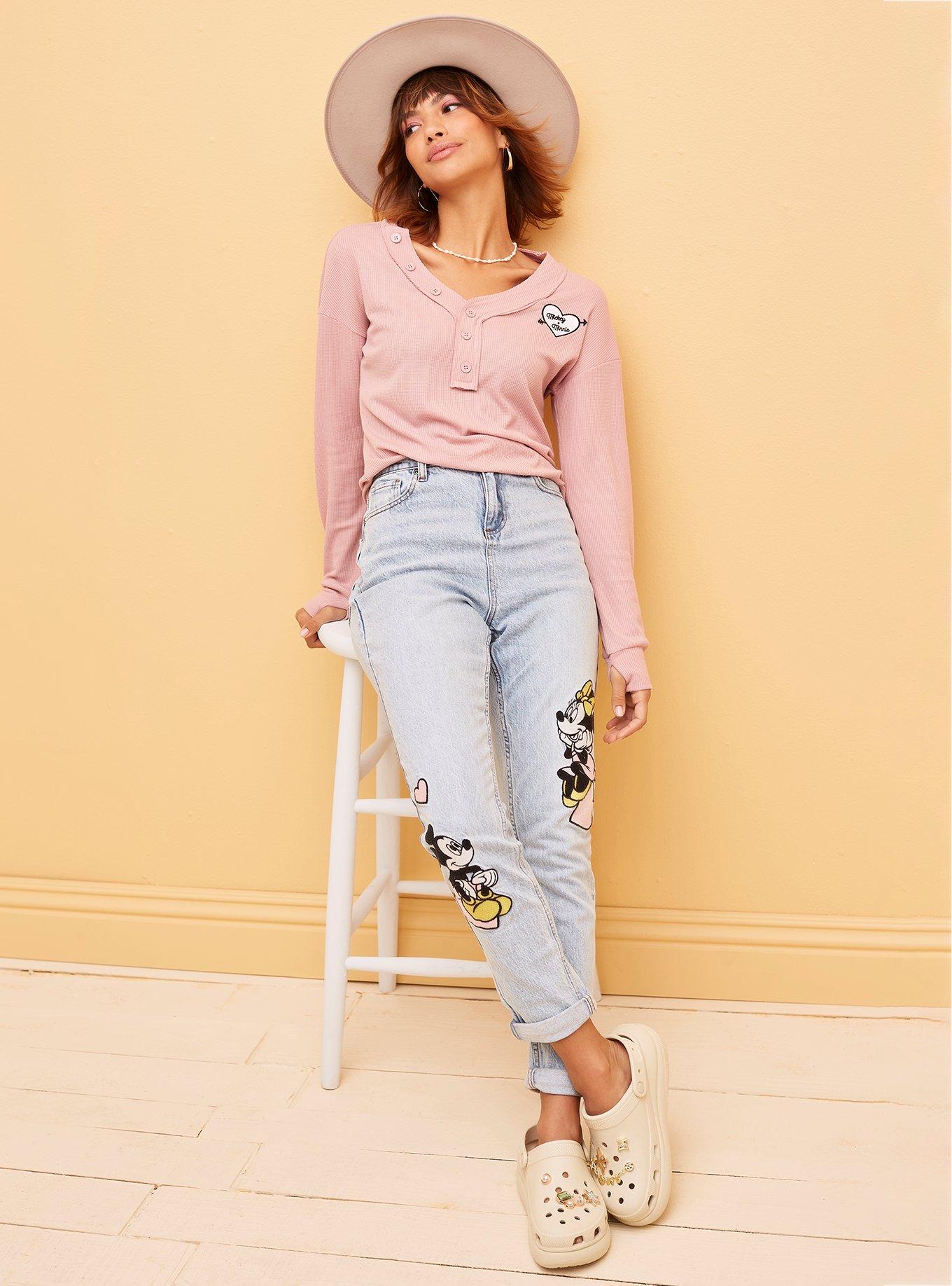 Her Universe Disney Mickey Mouse & Minnie Mouse Mom Jeans, LIGHT WASH, alternate