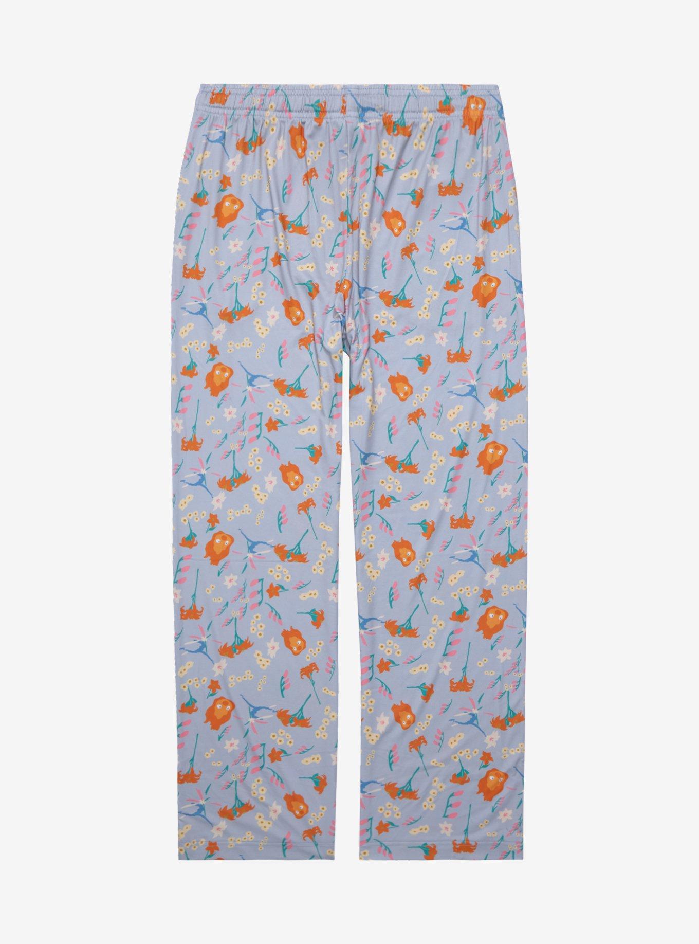 Studio Ghibli Howl’s Moving Castle Calcifer Floral Allover Print Sleep Pants - BoxLunch Exclusive, GREY, alternate