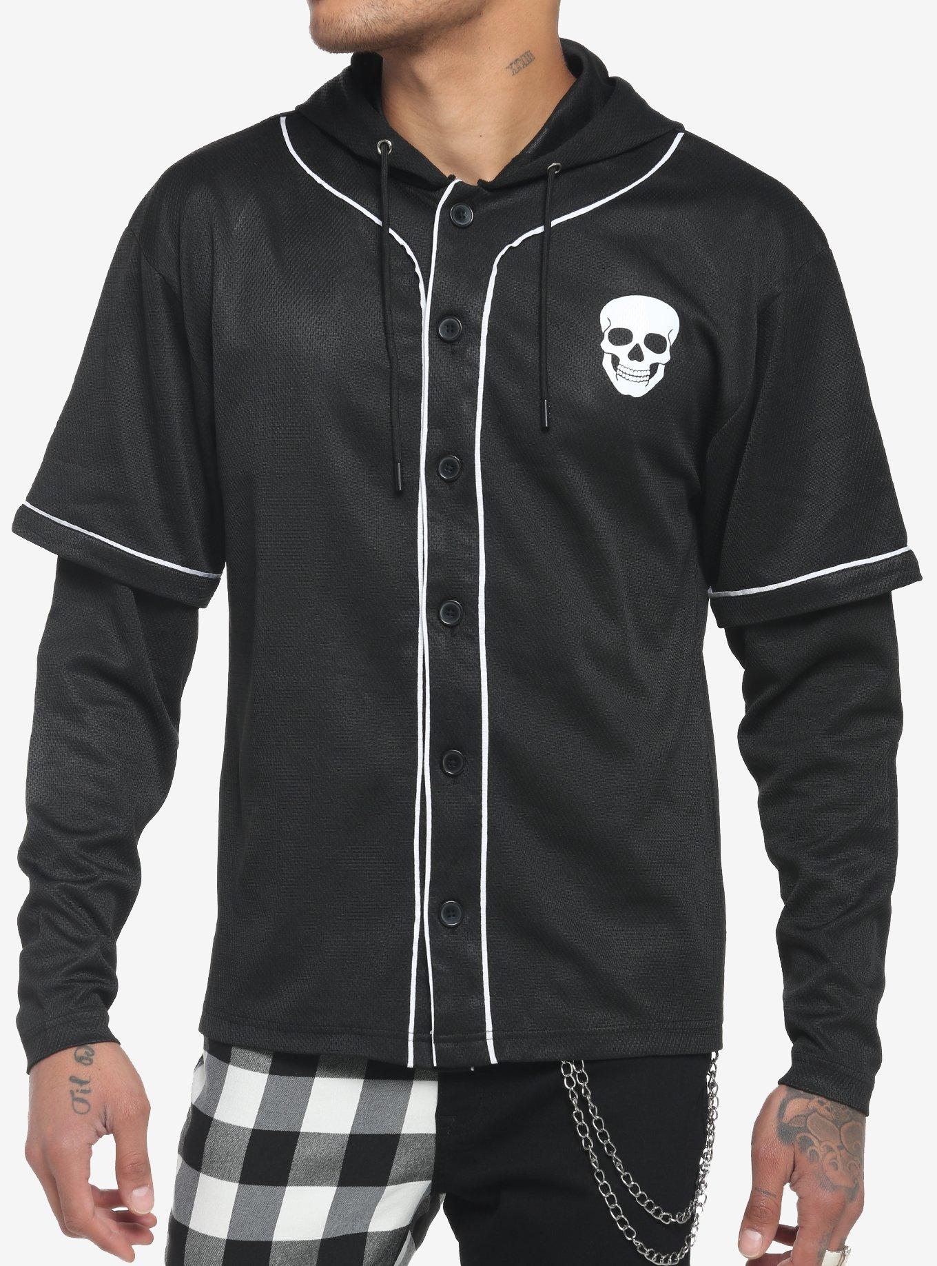 Undead Baseball Jersey Twofer Hooded Long-Sleeve Top, BLACK  WHITE, alternate